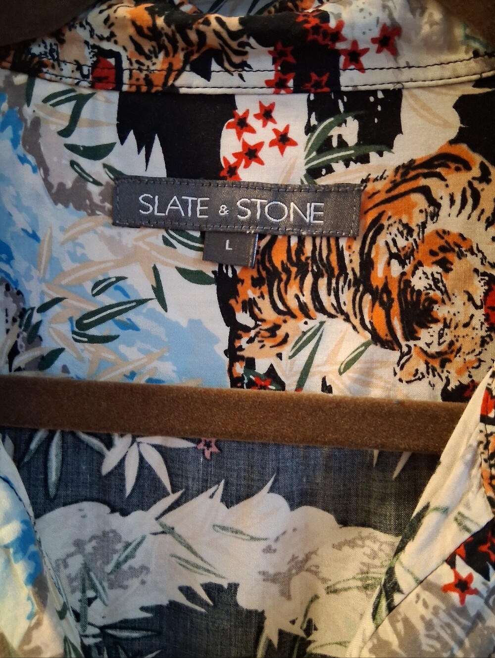 Slate & Stone Mens Short Sleve TIGER Print Shirt L - Picture 4 of 4